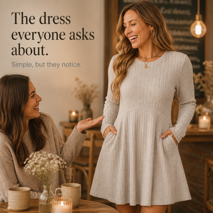 Prudence™ | Women's Ribbed Knit A-Line Midi Dress with Pockets