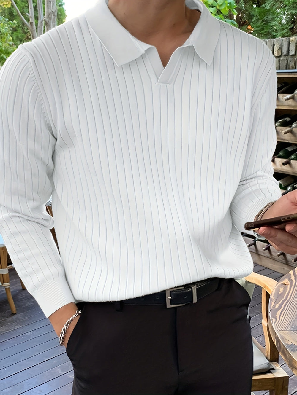 Chase™ | Men's Ribbed Collared V Neck Sweater