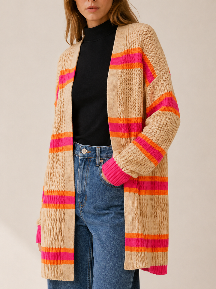 Claudine™ | Striped Open-Front Longline Cardigan