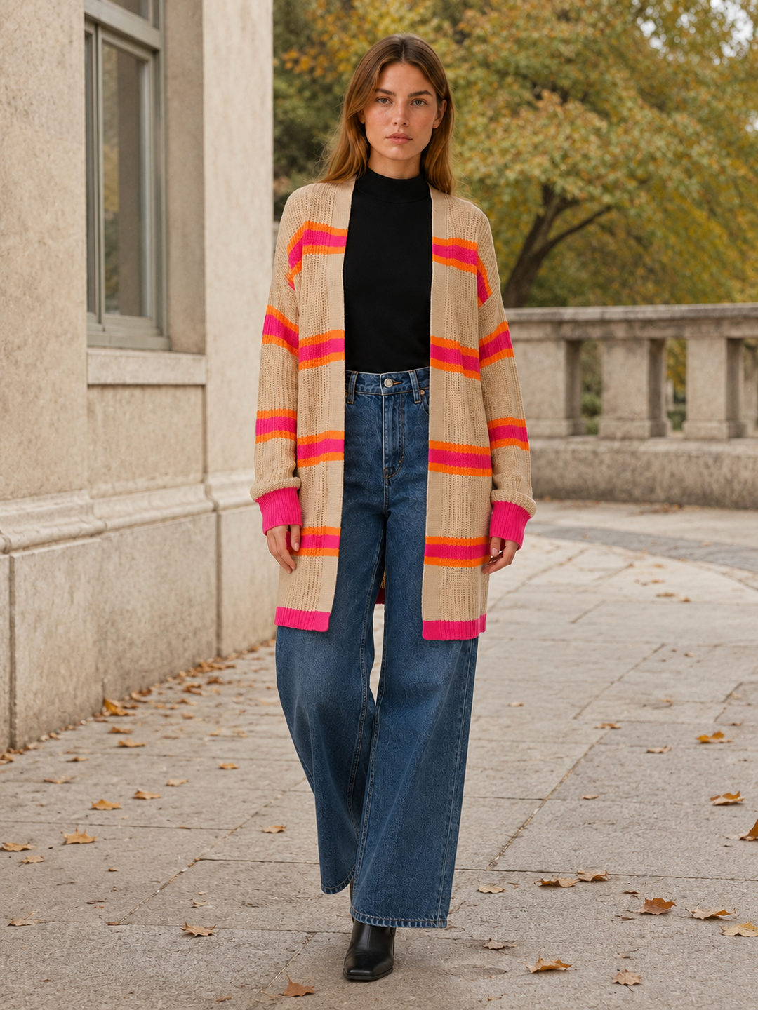 Claudine™ | Striped Open-Front Longline Cardigan