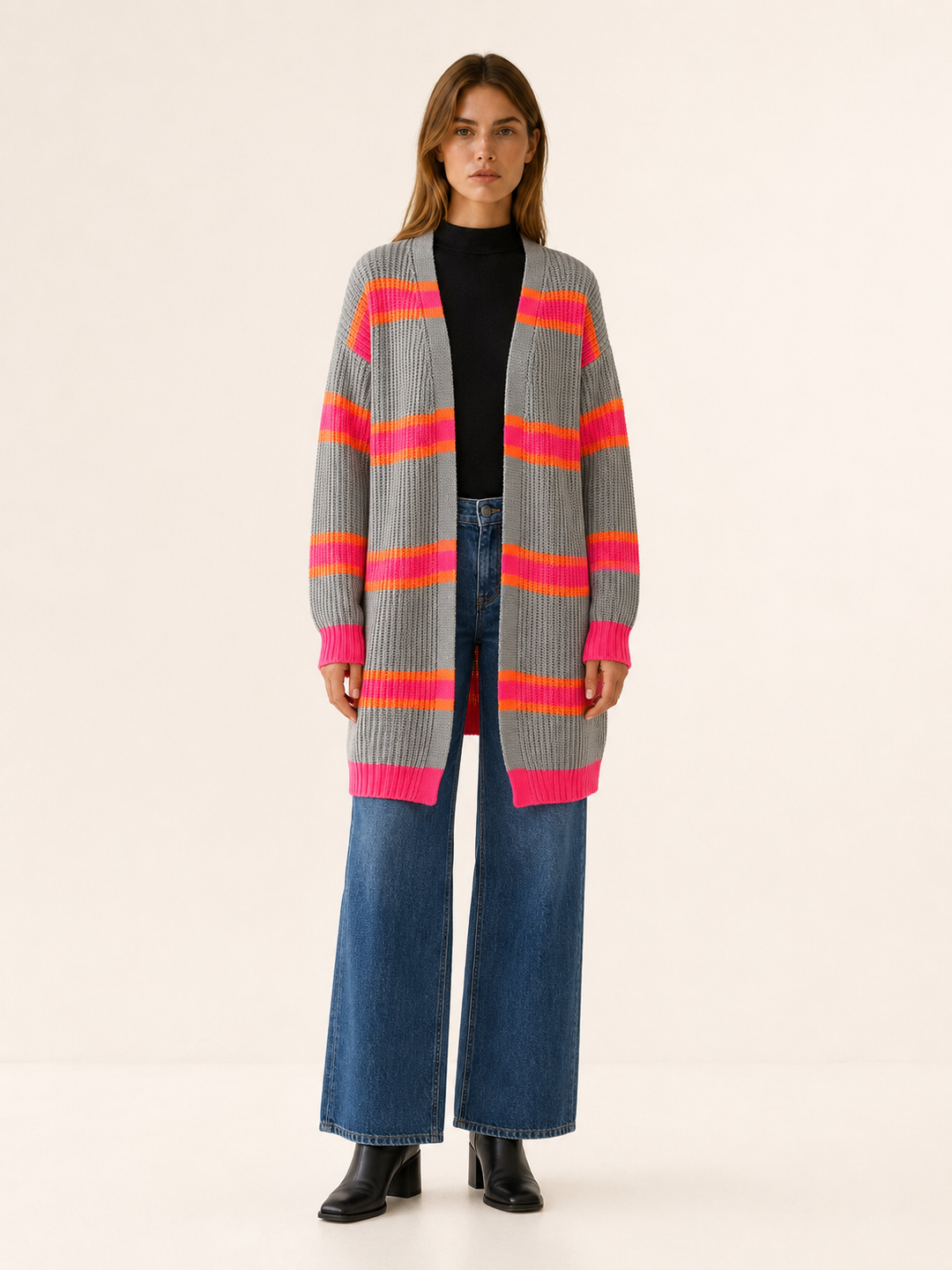 Claudine™ | Striped Open-Front Longline Cardigan