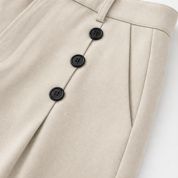 Wilhelmine™ | Women's High Waisted Pleated Wide Leg Trousers with Button Detail