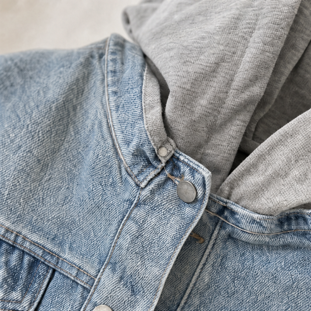 Ninon™ | Women's Longline Hooded Jacket with Washed Blue Front