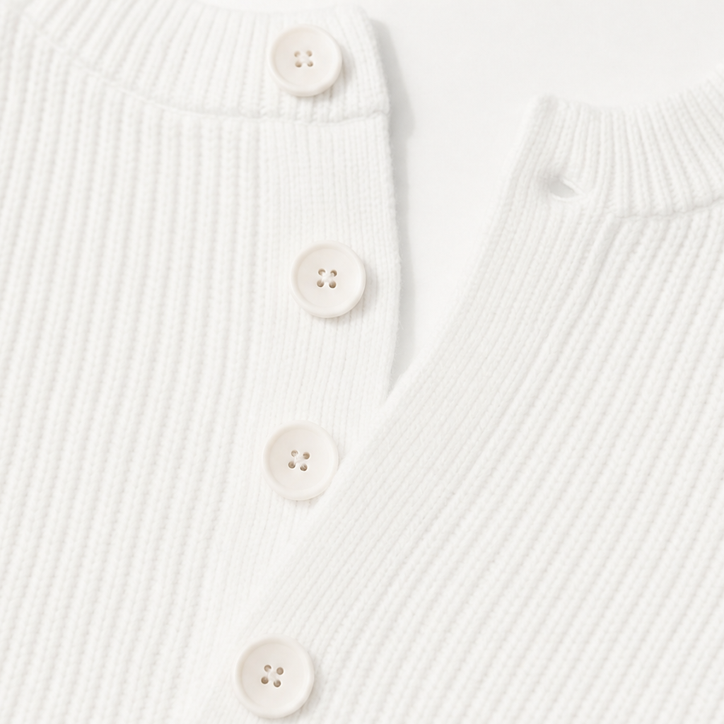 Faustine™ | Women's Ribbed Knit Henley Sweater with Button Placket