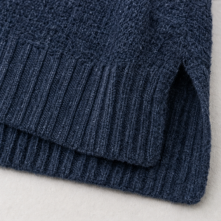 Octavie™ | Women's Oversized Open-Knit V-Neck Sweater in Blue