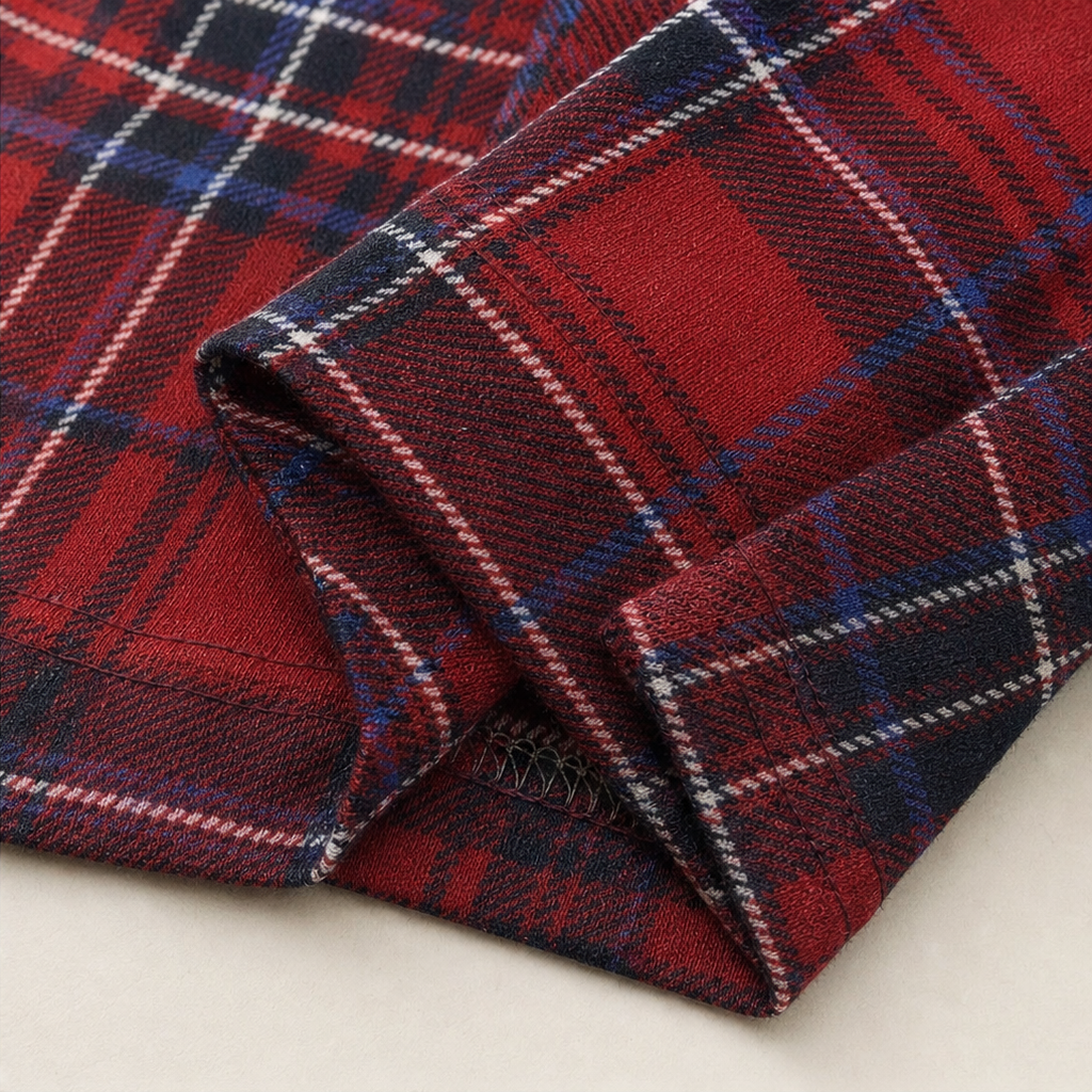 Rebecca™ | Women's Red Plaid Cowl Neck Long Sleeve Stretch Top