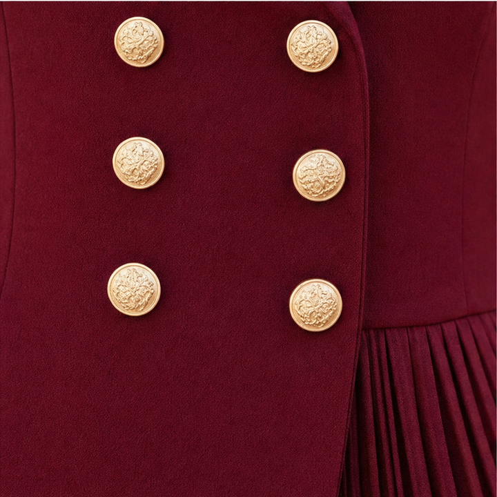 Maryse™ | Women's Pleated Blazer Midi Dress with Gold-Tone Buttons