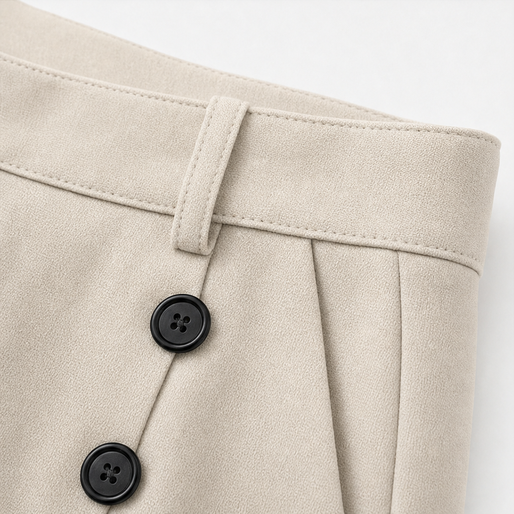 Wilhelmine™ | Women's High Waisted Pleated Wide Leg Trousers with Button Detail