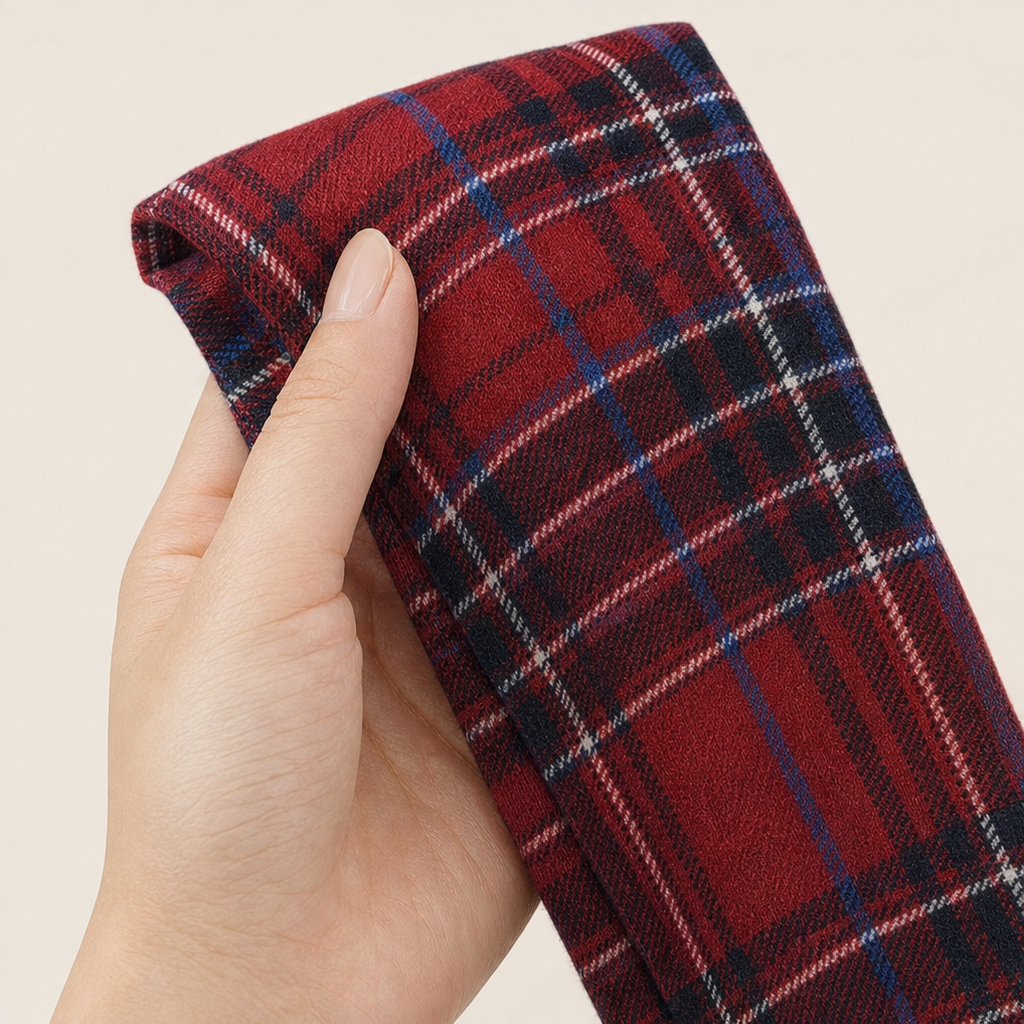 Rebecca™ | Women's Red Plaid Cowl Neck Long Sleeve Stretch Top
