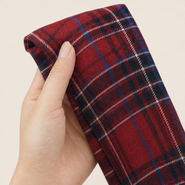 Rebecca™ | Women's Red Plaid Cowl Neck Long Sleeve Stretch Top
