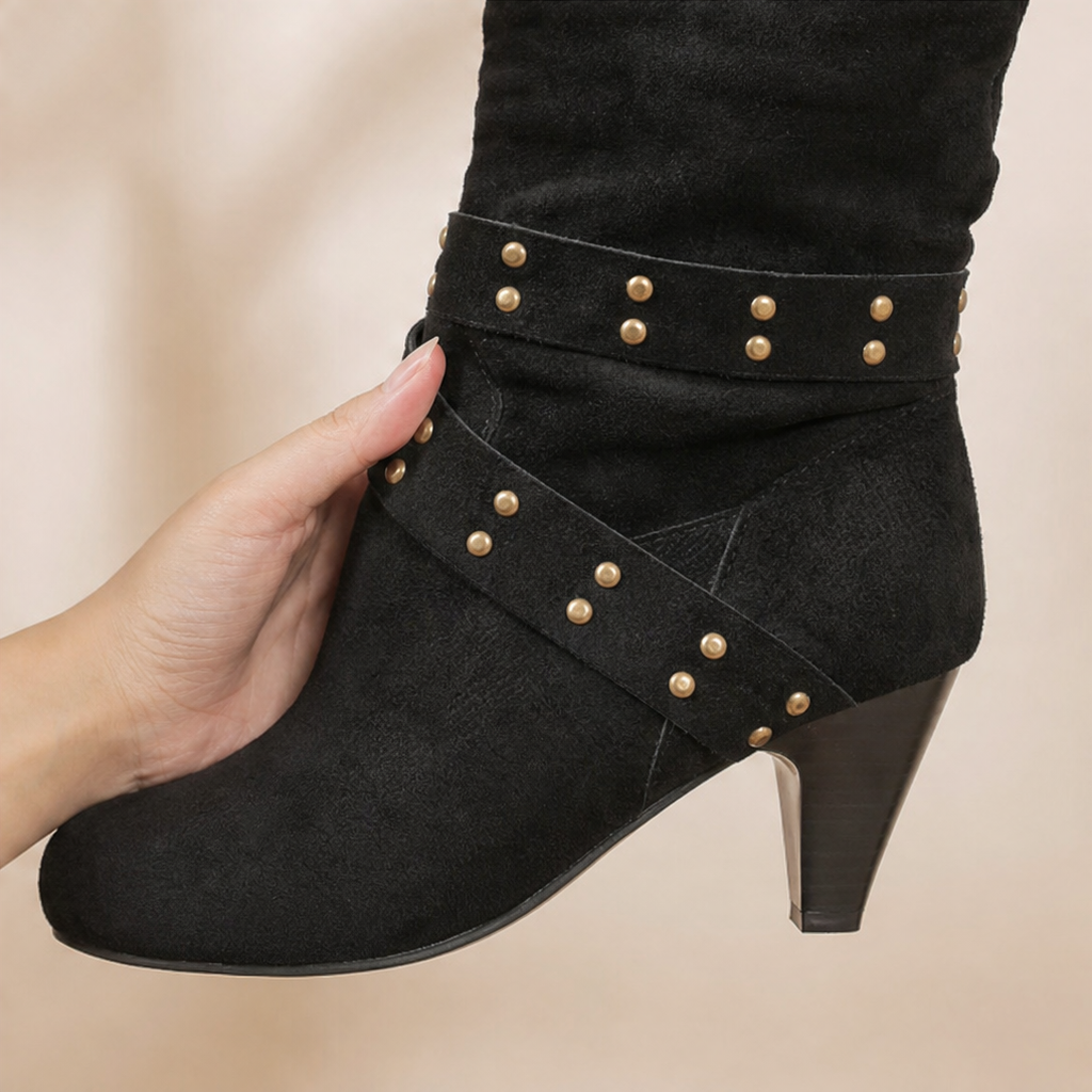 Louane™ | Women's Studded Western Slouch Knee-High Boots with Block Heel
