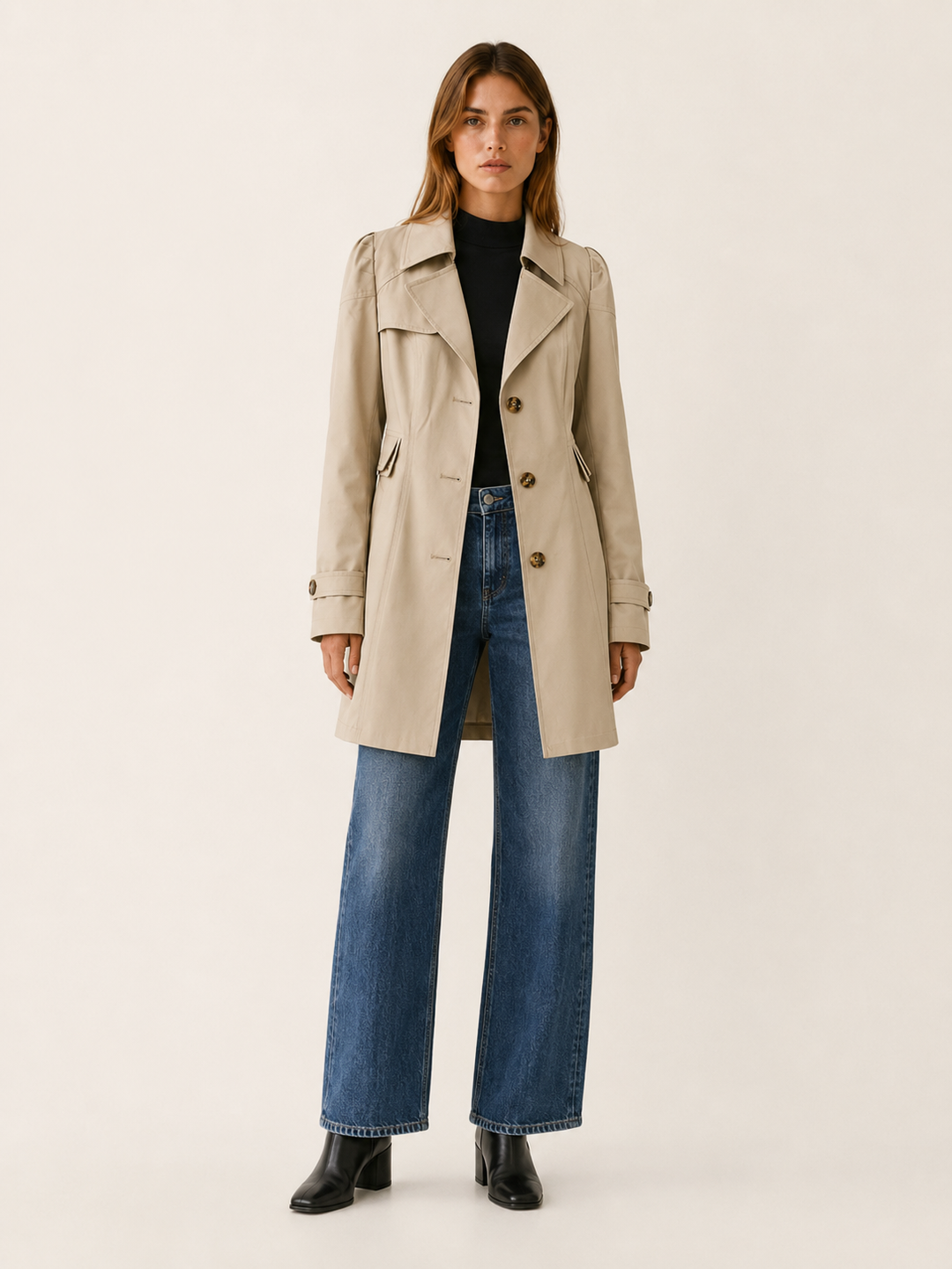 Colette™ | Short Tailored Trench Coat with Wide Lapels