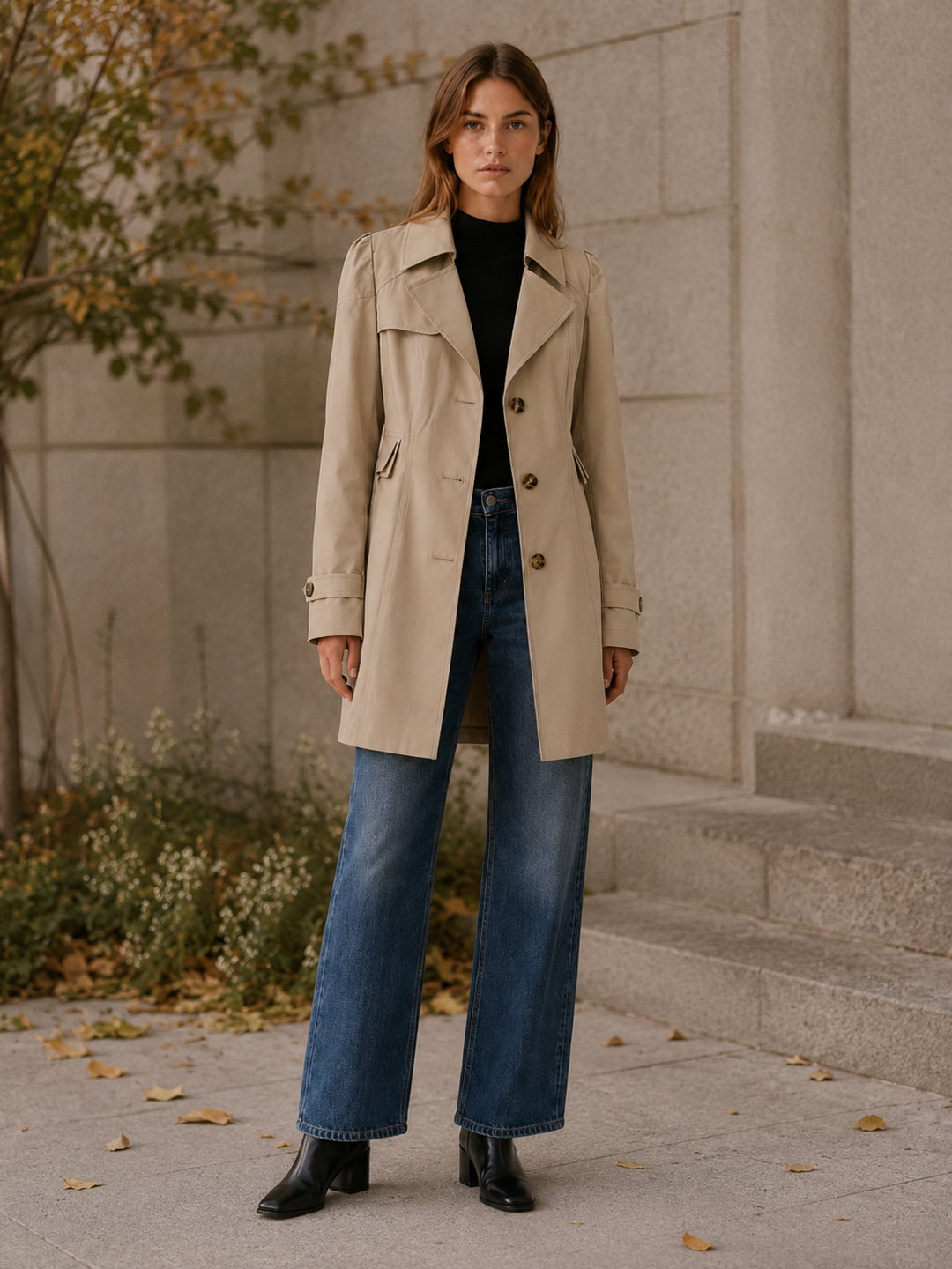 Colette™ | Short Tailored Trench Coat with Wide Lapels