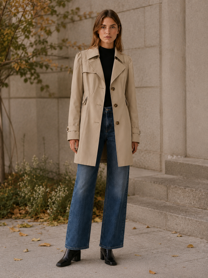 Colette™ | Short Tailored Trench Coat with Wide Lapels