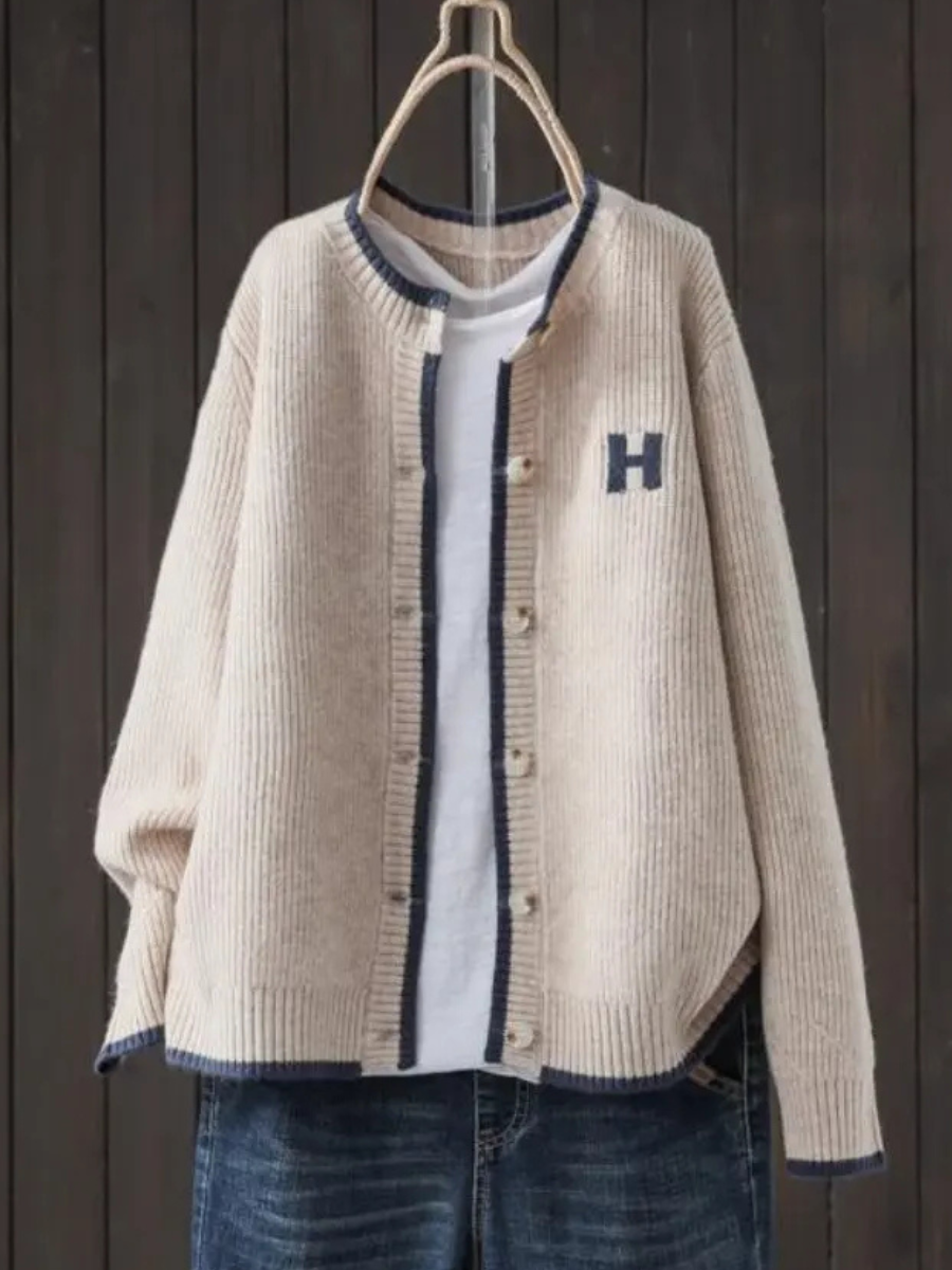 Theodosia™ | Women's Oversized Contrast Trim Ribbed Knit Cardigan