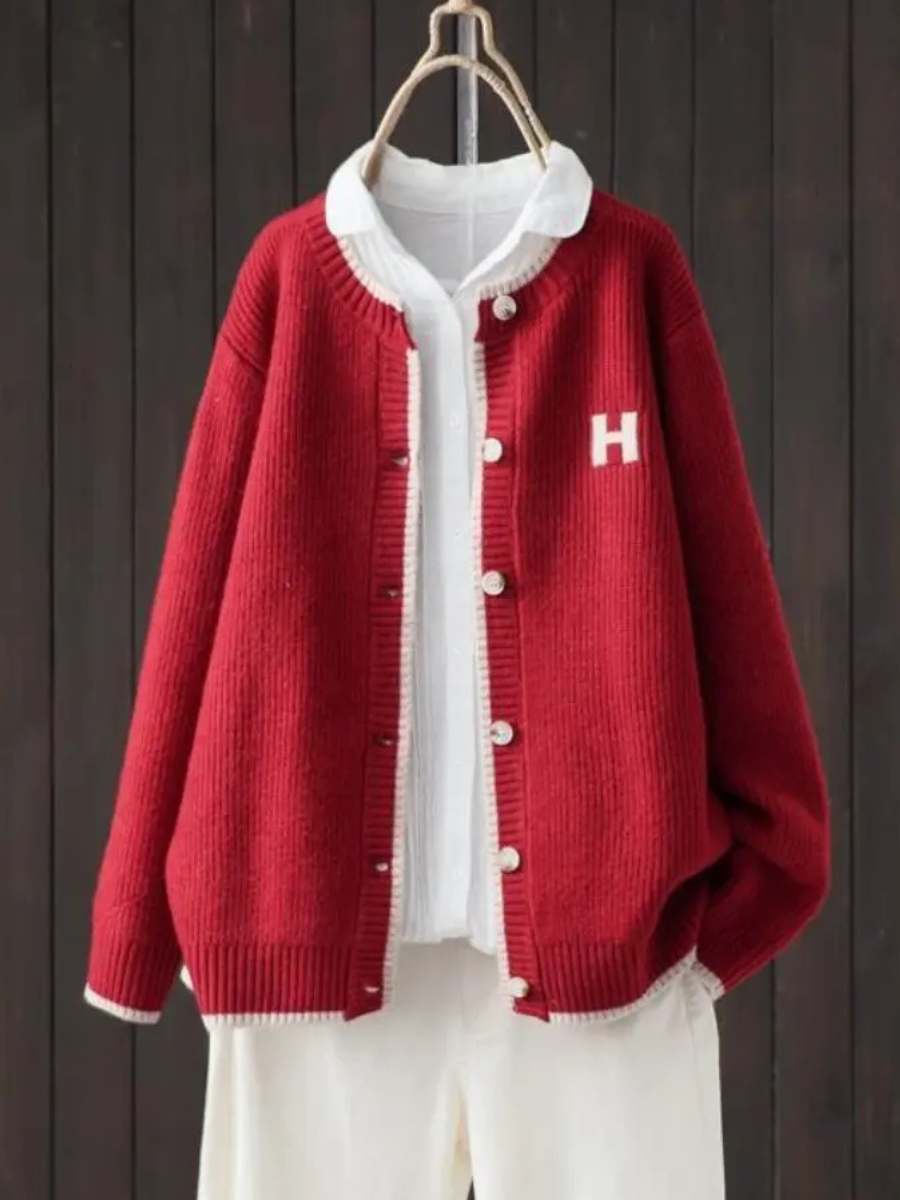 Theodosia™ | Women's Oversized Contrast Trim Ribbed Knit Cardigan