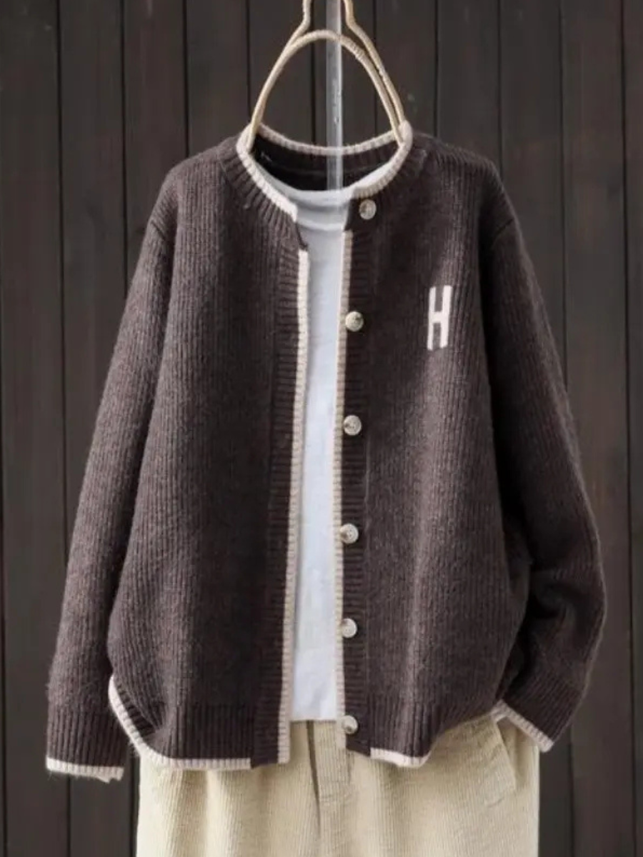 Theodosia™ | Women's Oversized Contrast Trim Ribbed Knit Cardigan