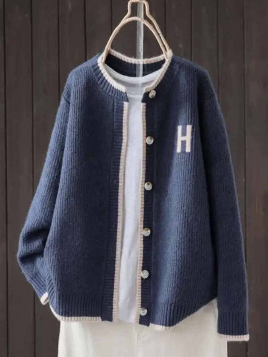 Theodosia™ | Women's Oversized Contrast Trim Ribbed Knit Cardigan