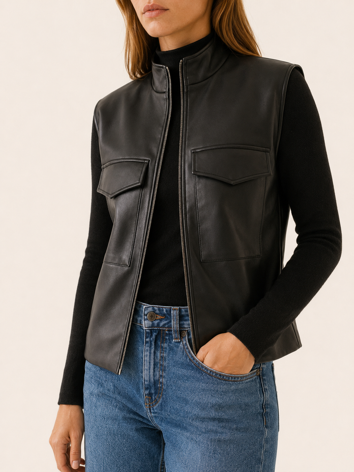 Corisande™ | Sleeveless Utility Jacket with Zip Front