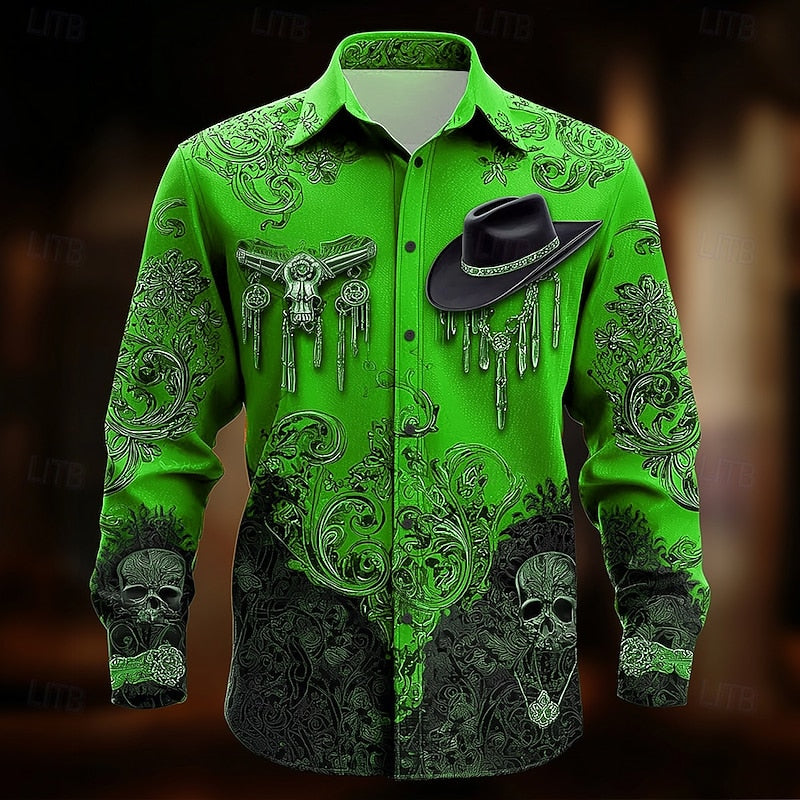 Bishop™ | Men's Western Halloween Print Button Up Shirt