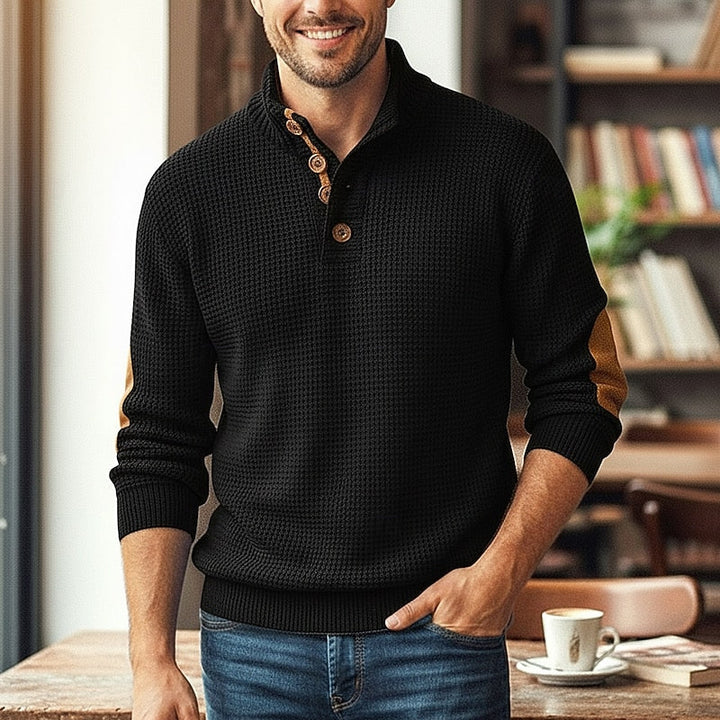 Godfrey™ | Men's Stand Collar Button Neck Waffle Knit Sweater