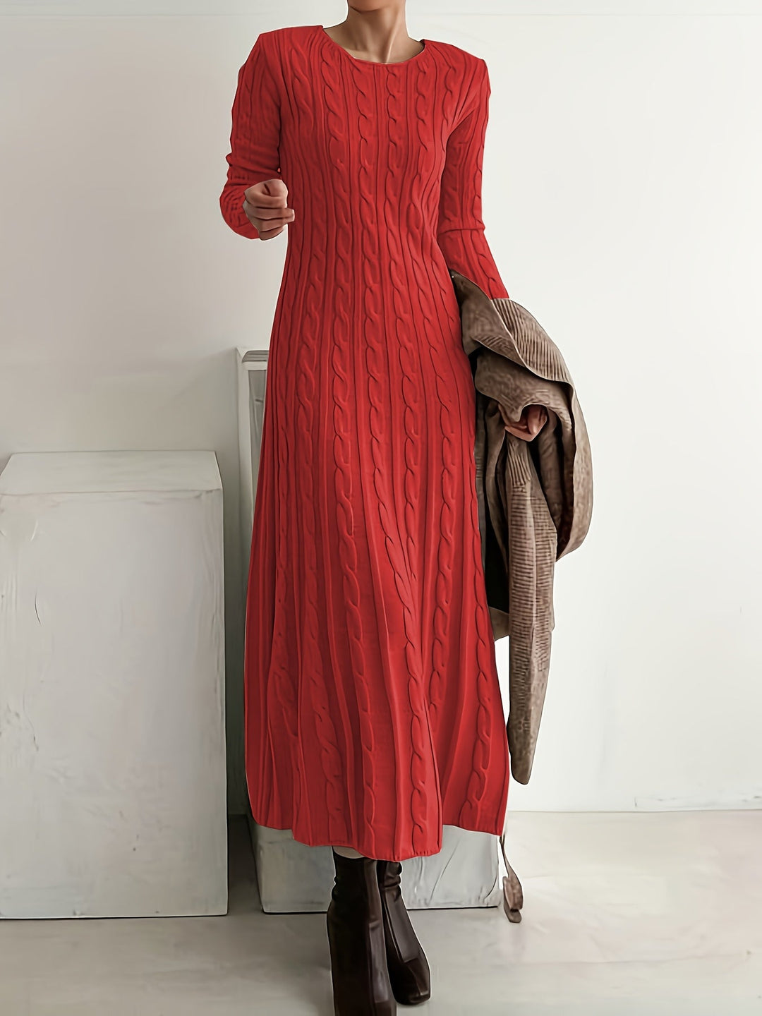 Tiphaine™ | Women's Cable Knit Long Sleeve Maxi Dress