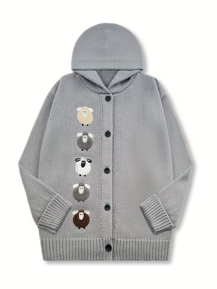 Rosetta™ | Women's Chunky Knit Hooded Cardigan with Sheep Detail