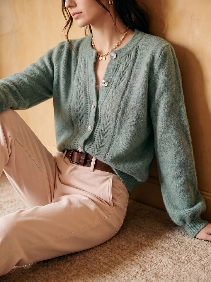 Jacinta™ | Women's Textured Open Knit Button Front Cardigan