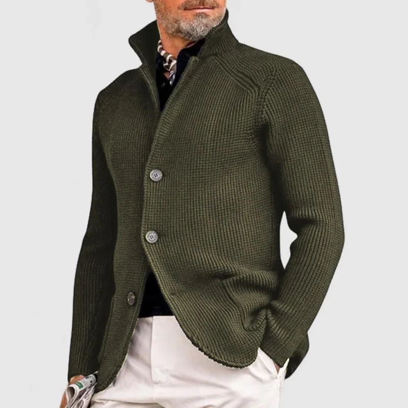 Aurelio™ | Men's Waffle Knit Cardigan with Stand Collar
