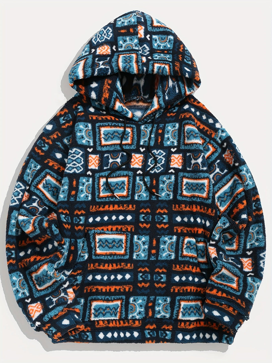 Ashton™ | Men's Geometric Pattern Plush Hoodie with Kangaroo Pocket