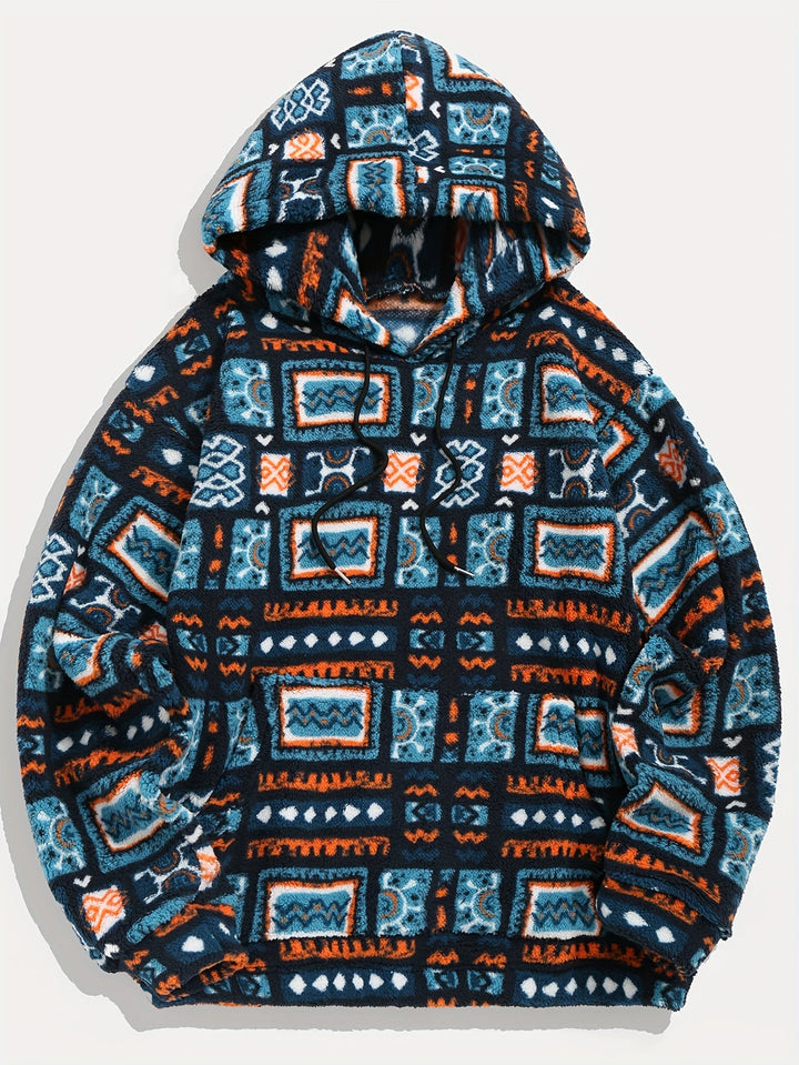 Ashton™ | Men's Geometric Pattern Plush Hoodie with Kangaroo Pocket