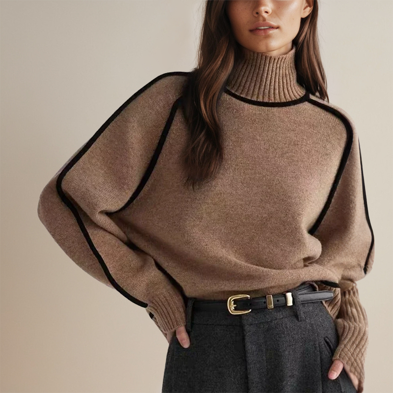 Tilde™ | Women's Turtleneck Sweater with Contrast Piping
