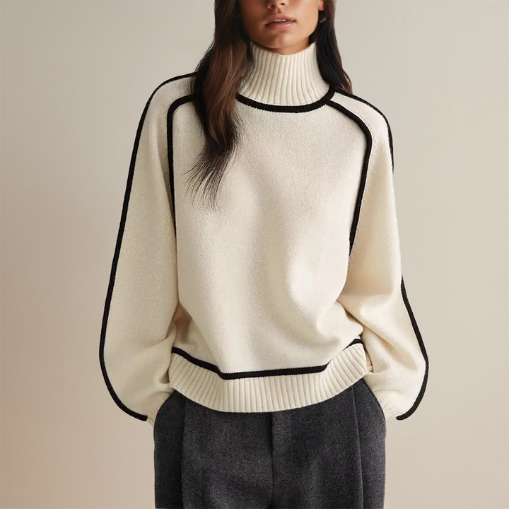Tilde™ | Women's Turtleneck Sweater with Contrast Piping