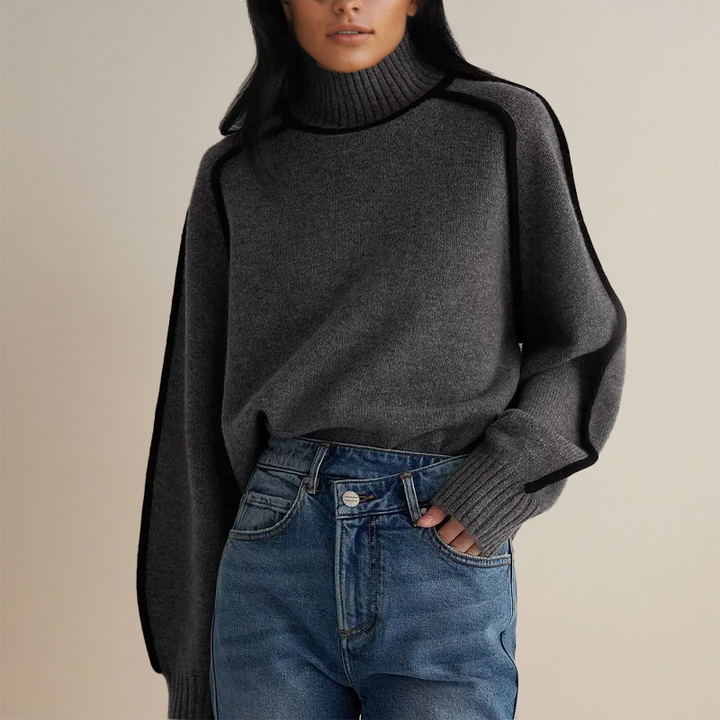 Tilde™ | Women's Turtleneck Sweater with Contrast Piping