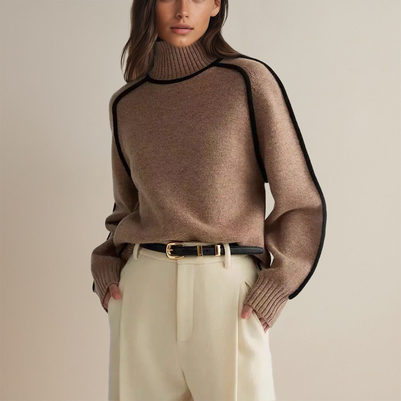 Tilde™ | Women's Turtleneck Sweater with Contrast Piping