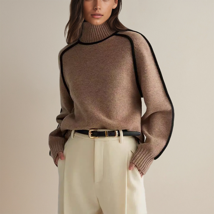 Tilde™ | Women's Turtleneck Sweater with Contrast Piping