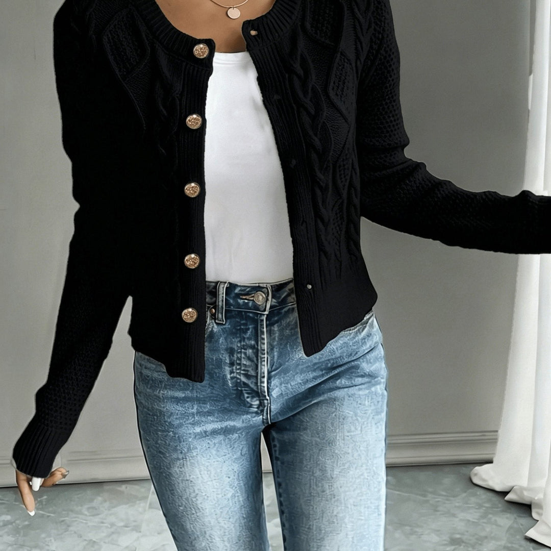 Yolanda™ | Women's Cable Knit Cropped Cardigan with Round Neck