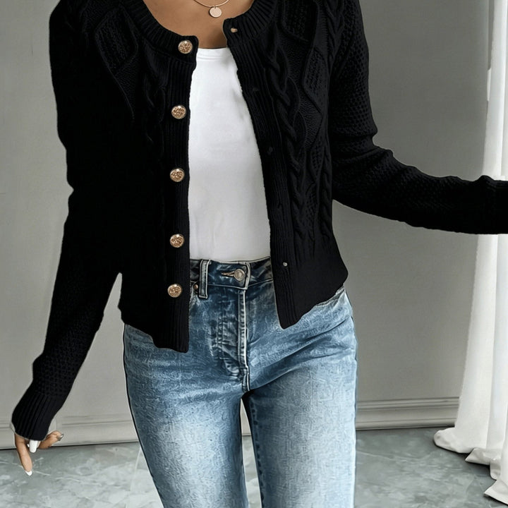 Yolanda™ | Women's Cable Knit Cropped Cardigan with Round Neck