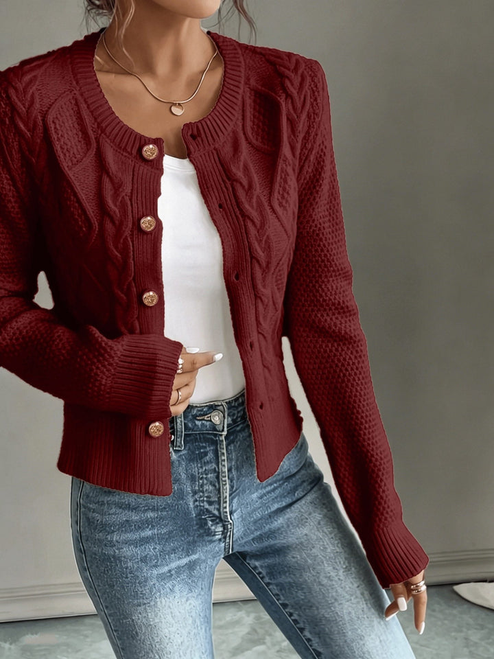 Yolanda™ | Women's Cable Knit Cropped Cardigan with Round Neck