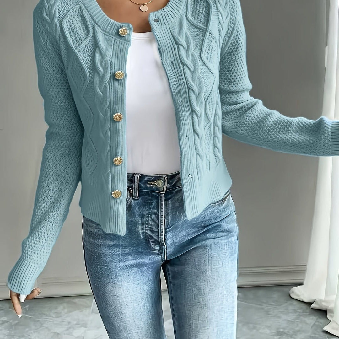 Yolanda™ | Women's Cable Knit Cropped Cardigan with Round Neck