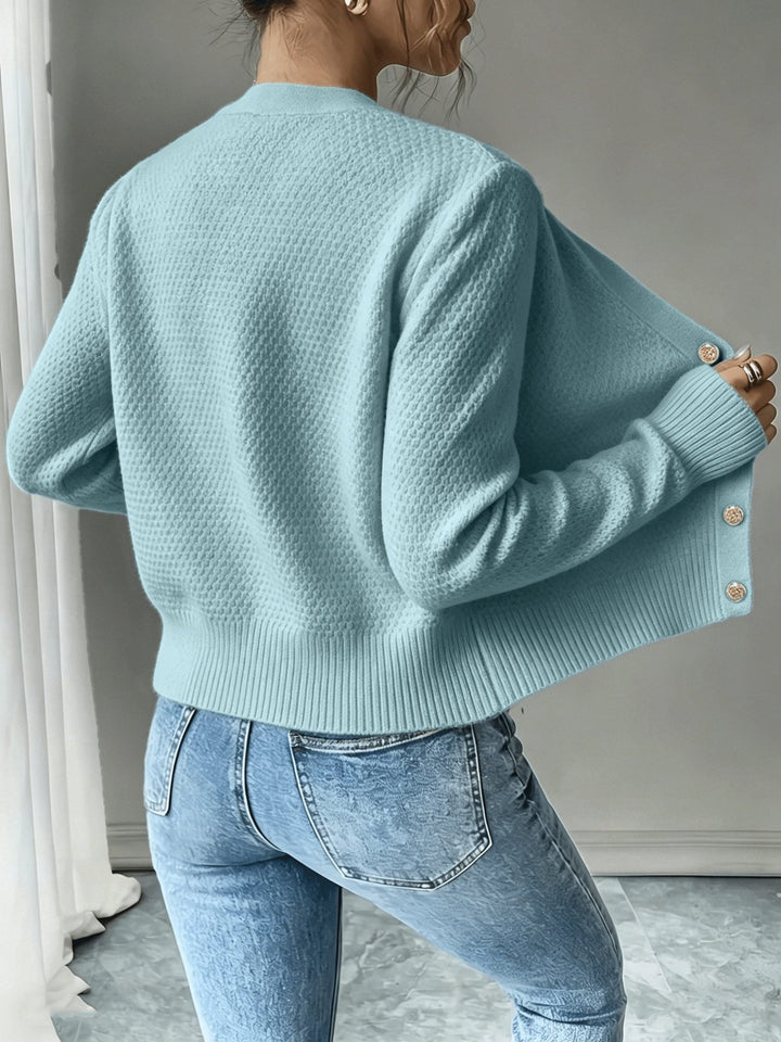 Yolanda™ | Women's Cable Knit Cropped Cardigan with Round Neck