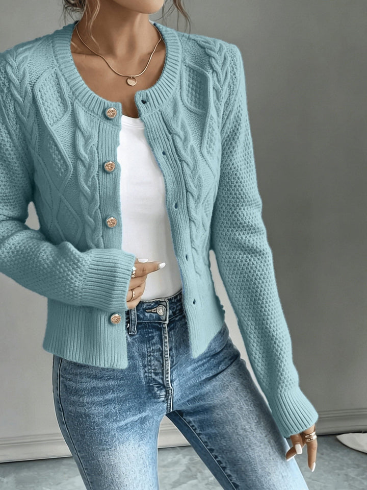 Yolanda™ | Women's Cable Knit Cropped Cardigan with Round Neck