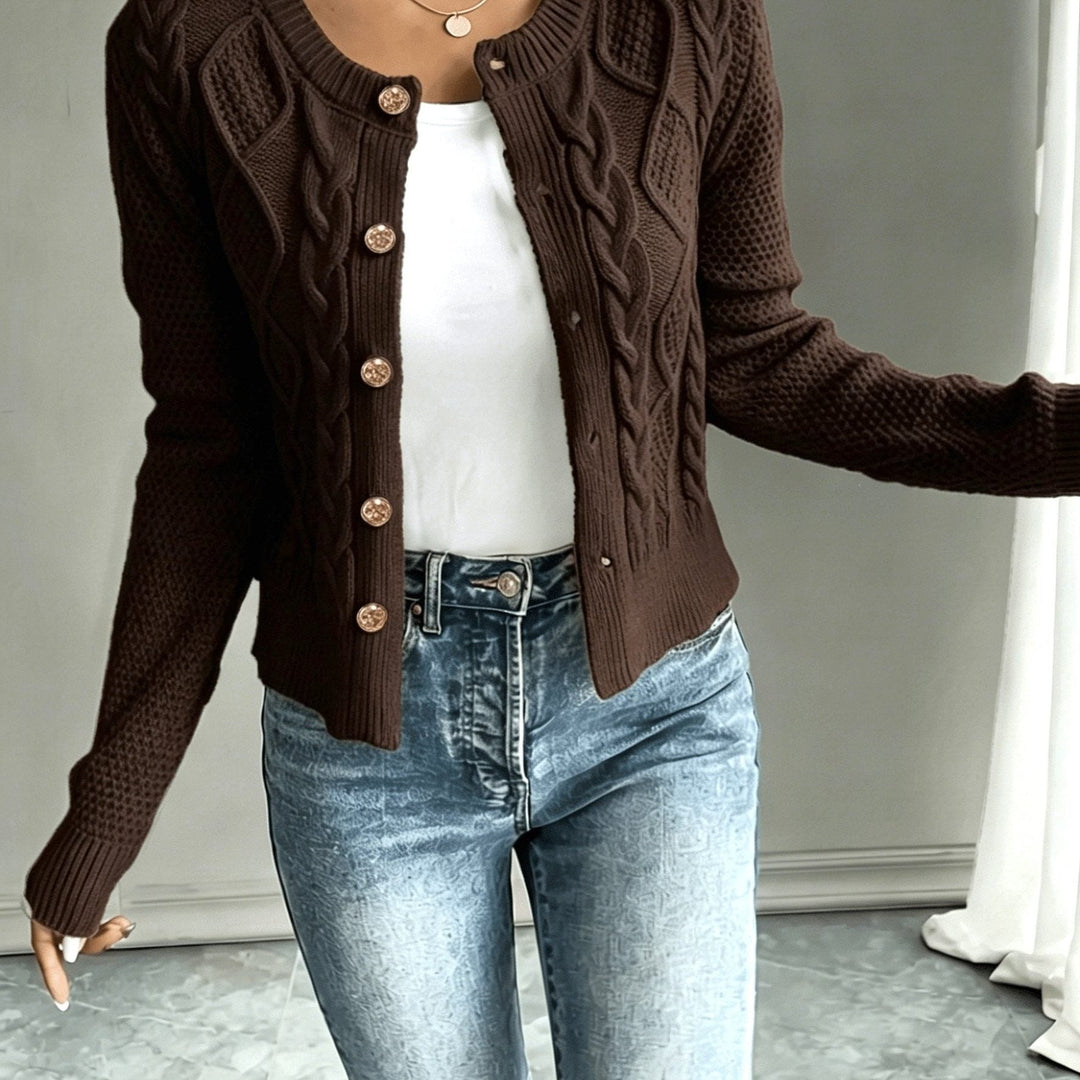 Yolanda™ | Women's Cable Knit Cropped Cardigan with Round Neck