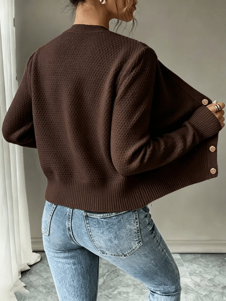 Yolanda™ | Women's Cable Knit Cropped Cardigan with Round Neck