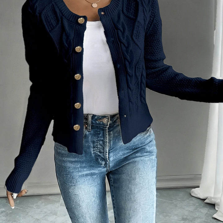 Yolanda™ | Women's Cable Knit Cropped Cardigan with Round Neck
