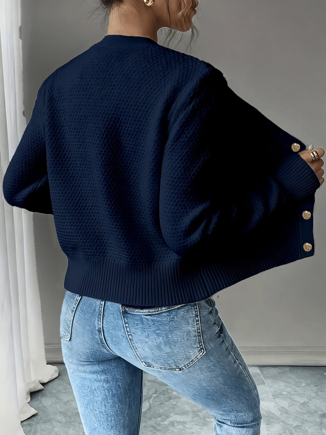 Yolanda™ | Women's Cable Knit Cropped Cardigan with Round Neck
