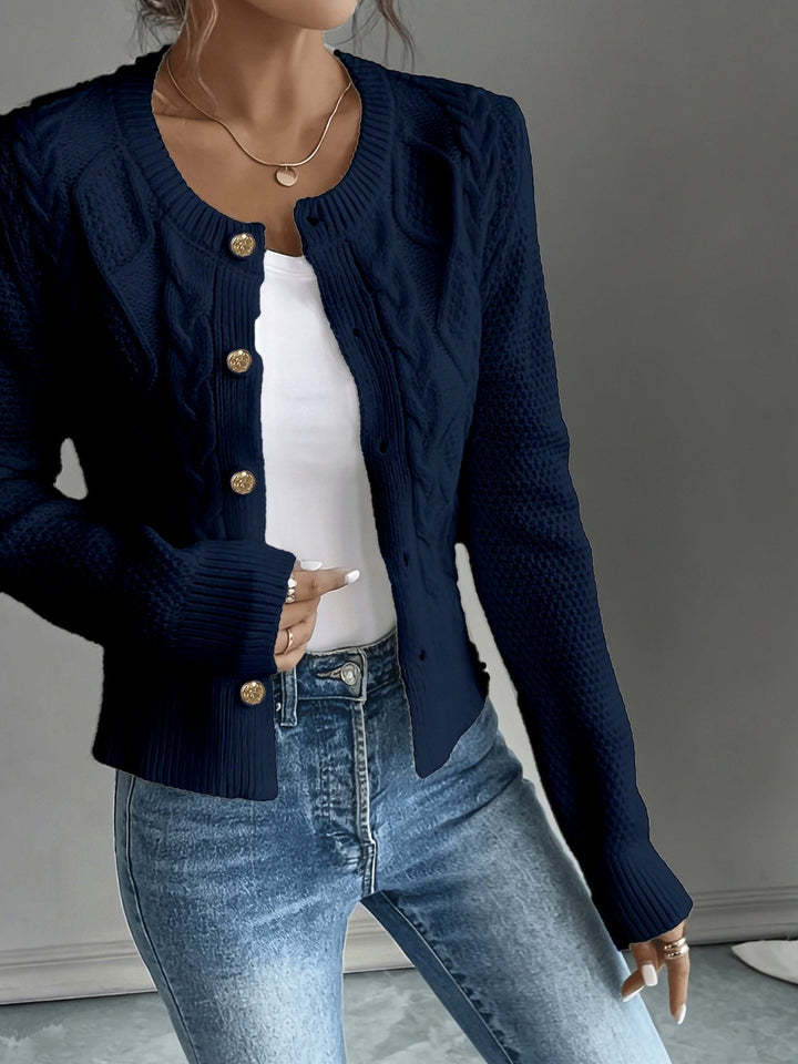 Yolanda™ | Women's Cable Knit Cropped Cardigan with Round Neck