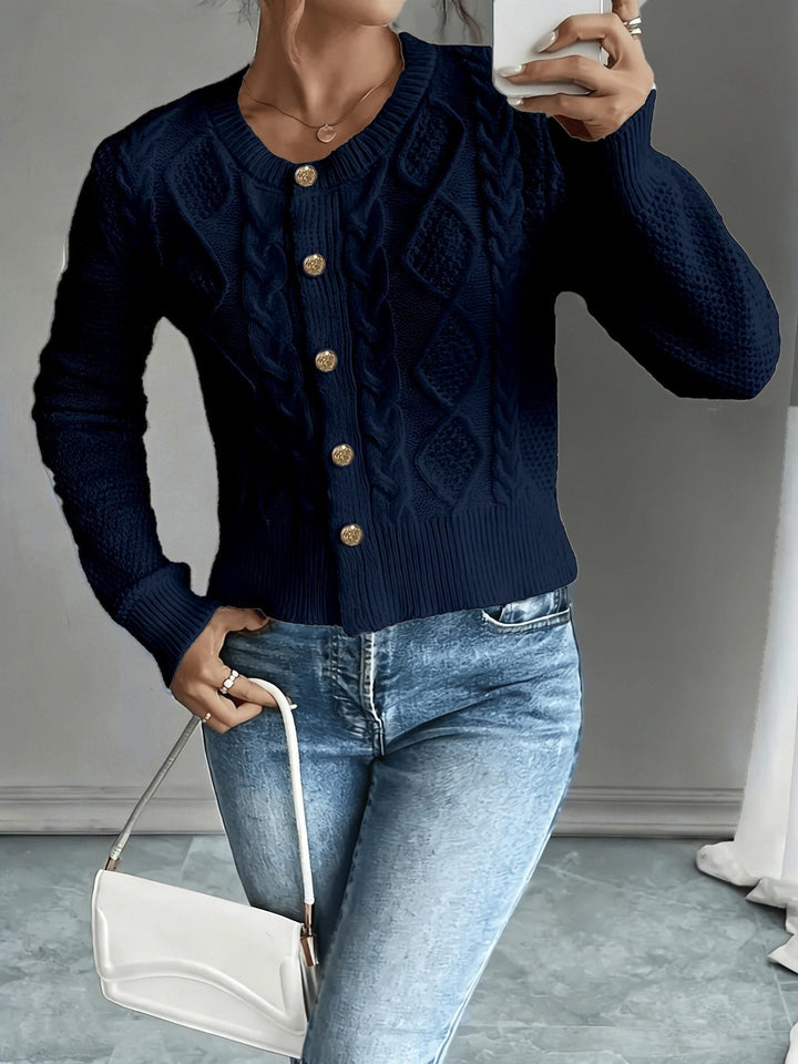 Yolanda™ | Women's Cable Knit Cropped Cardigan with Round Neck