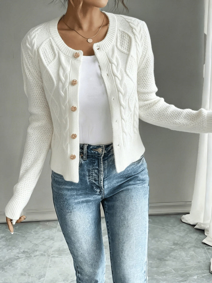 Yolanda™ | Women's Cable Knit Cropped Cardigan with Round Neck
