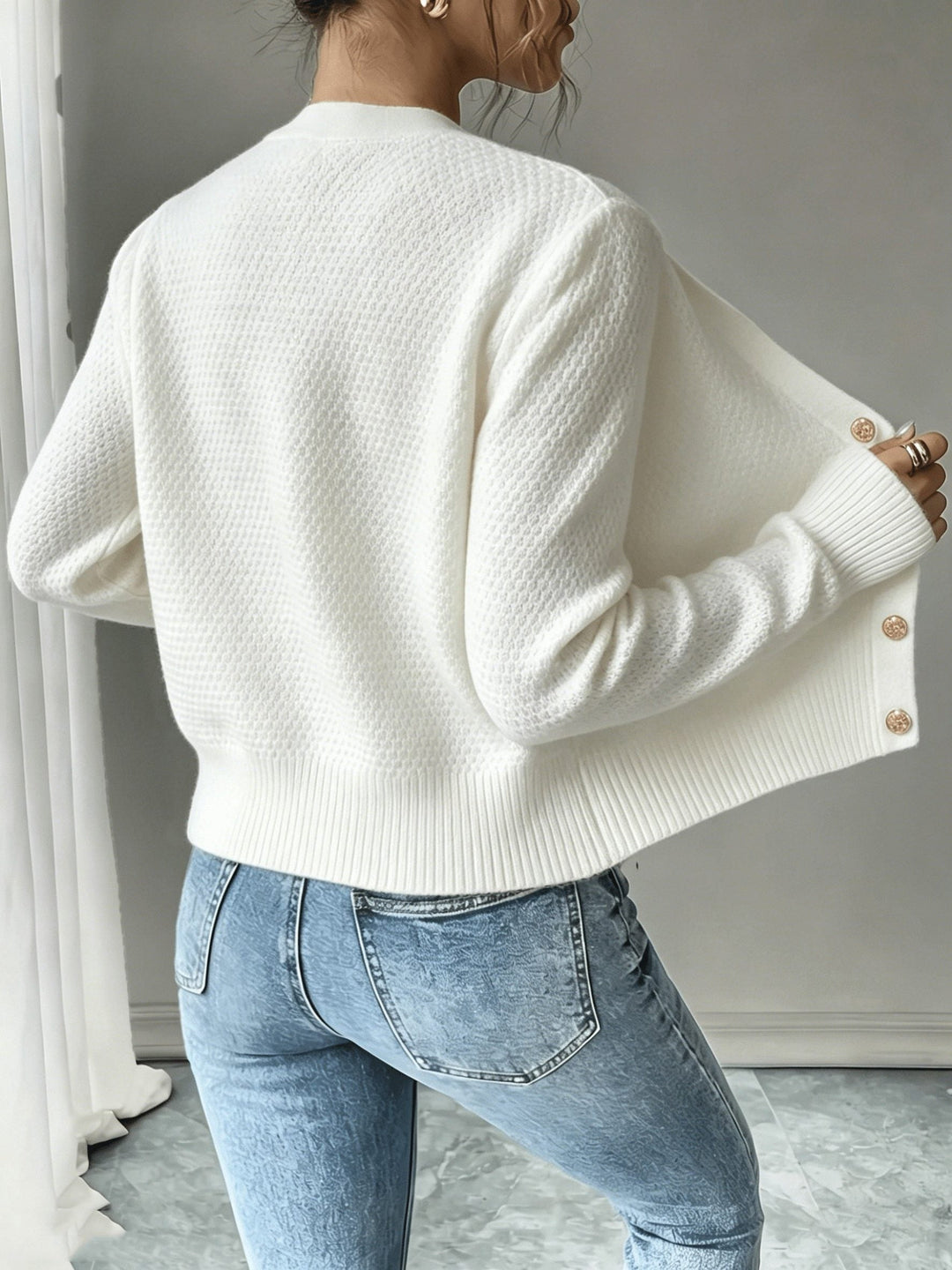 Yolanda™ | Women's Cable Knit Cropped Cardigan with Round Neck